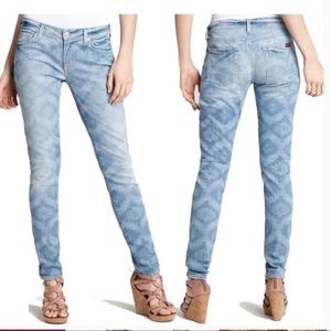 7 For All Mankind The Skinny Aztec Print Blue Denim Jeans - Size 26
